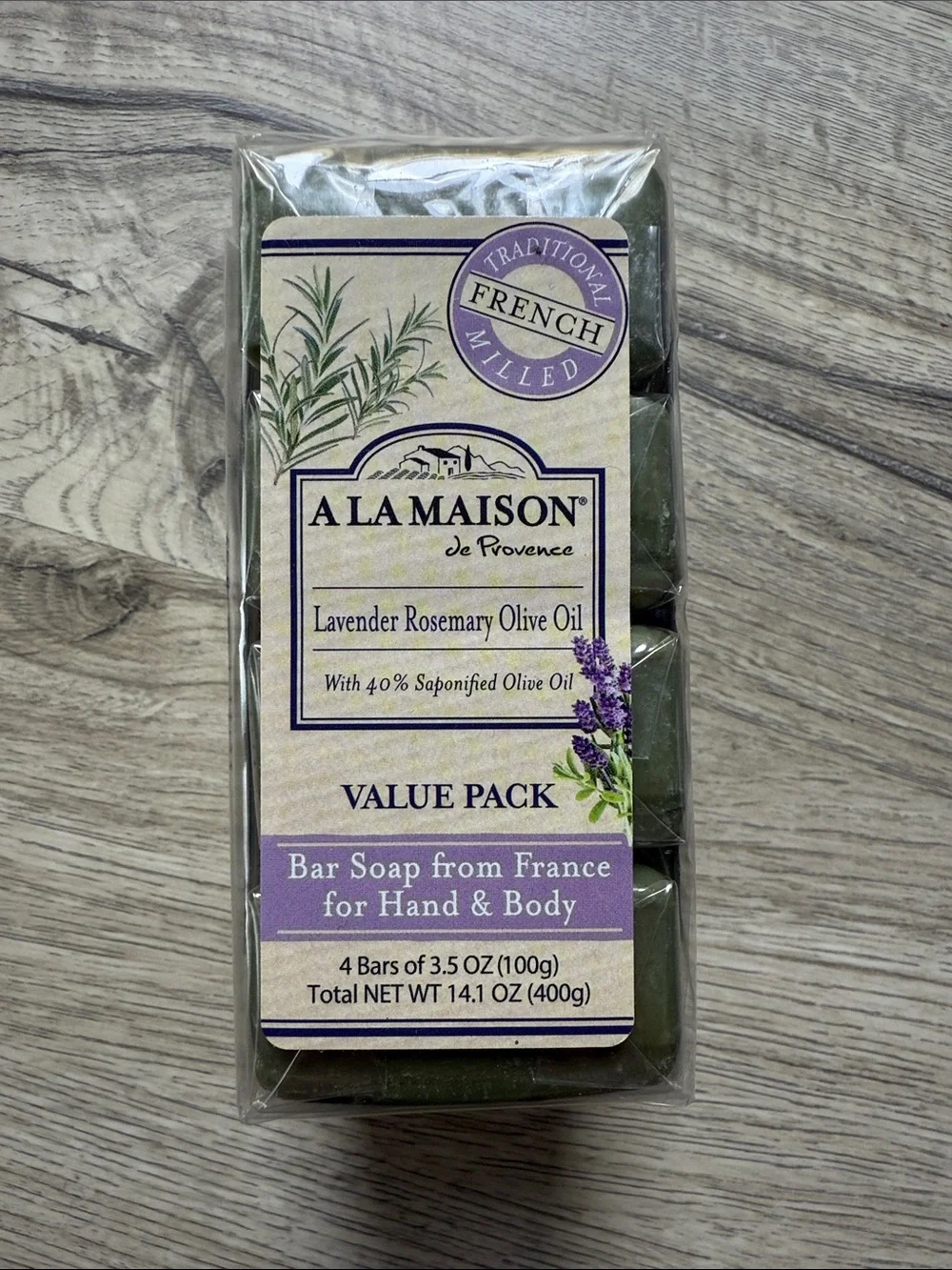 NEW A La Maison Lavender Rosemary Olive Oil Bar Soap 4 Bars French Milled Sealed